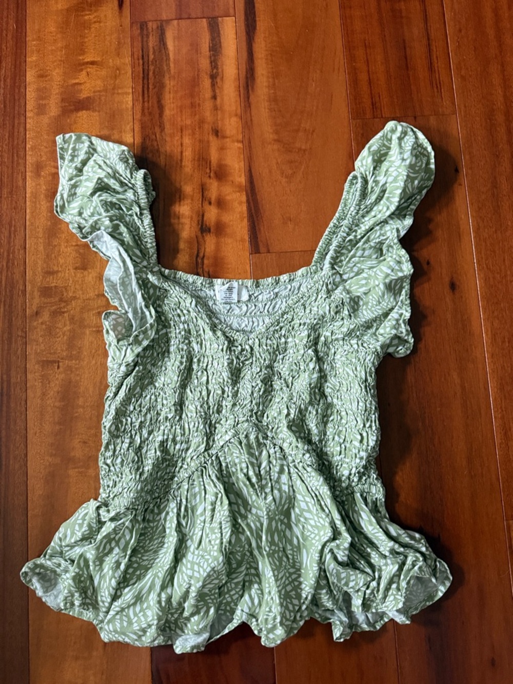 Japna Light Green Smocked Peplum Top